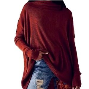Free People Juicy Long Sleeve Slouchy Turtleneck Shirt Sweater Date Night NWT‎